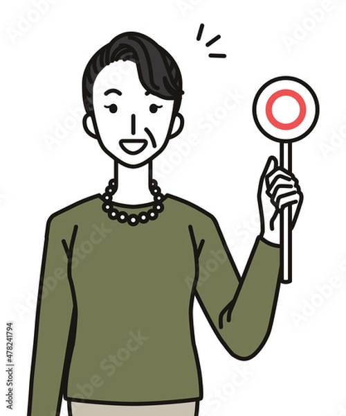 Fototapeta 丸のふだを持つシニア女性
