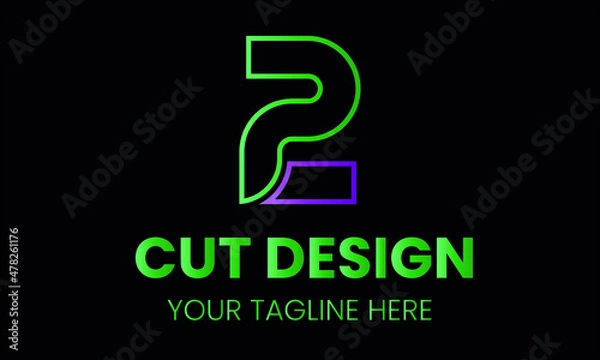 Obraz Number 2 cut shape abstract monogram vector logo template