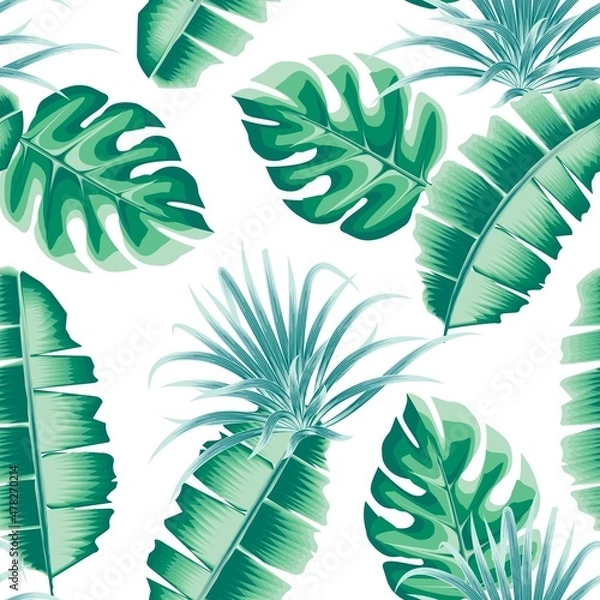 Fototapeta banana leaves seamless pattern with monstra leaf on with background. tropical background. tropical seamless pattern. summer background