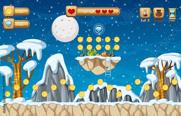 Fototapeta Game Template Snow Falling Scene