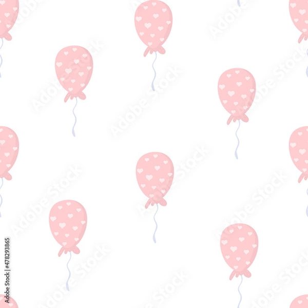 Fototapeta cute gentle pink balloons with hearts. Minimalistic pattern for Valentine day.