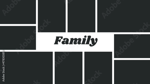 Fototapeta Photo collage Template for wall gallery. Black empty photo with white border. Vector Mood Board & Branding Presentation. EPS 10.