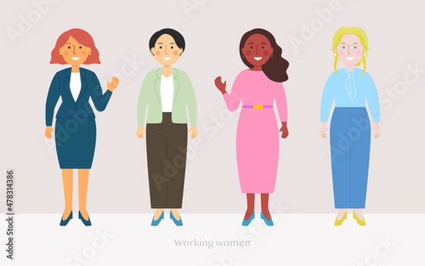 Obraz オフィスで働く女性キャラクター。ベクターデータ。