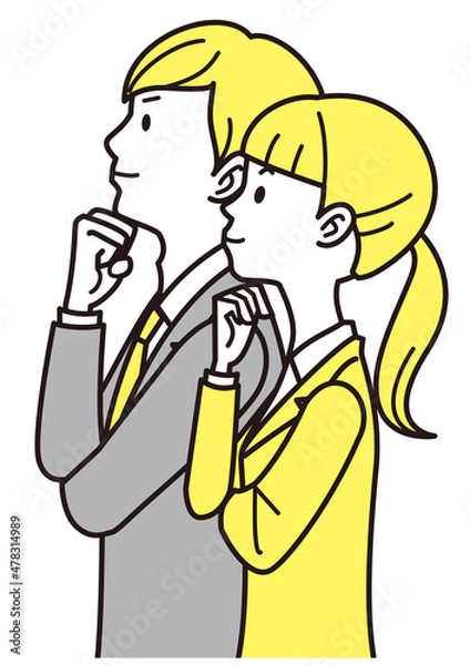 Obraz 男女　スーツ　横顔　2色　腕組み