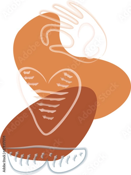 Fototapeta Boho abstract vector illustration with heart, hand, blobs