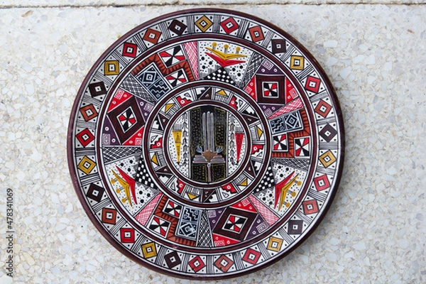 Fototapeta Ceramic decorative cyprus plate with colorful patterns