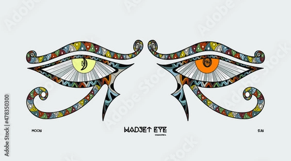 Fototapeta vector colorful isolated wadjet eye ancient egyptian symbol,the right eye symbolized the sun and the left eye to the moon