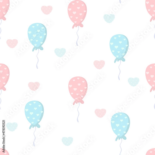 Fototapeta cute gentle pink balloons with hearts. Minimalistic pattern for Valentine day.