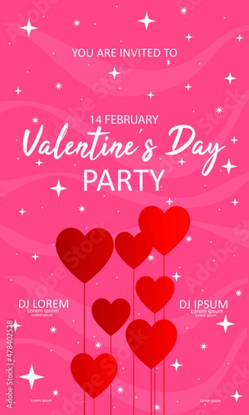 Fototapeta Happy valentines day party flyer. background for banner template. editable vektör.