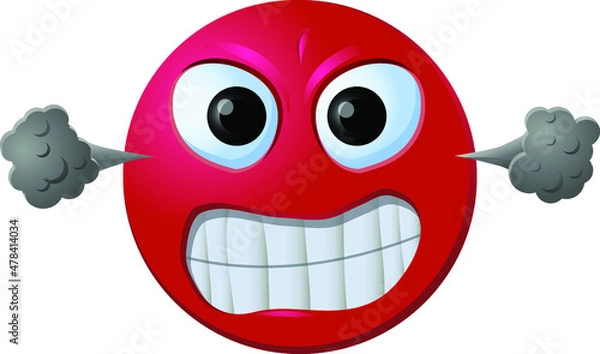 Obraz Red angry emoji with smoke puffing vector