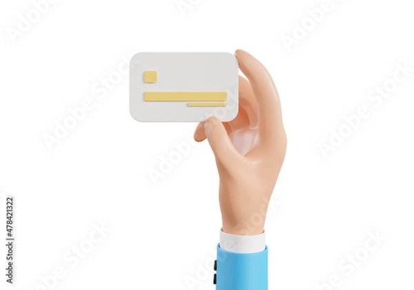 Fototapeta Hand holding credit card with online service isolated on white background, 3d rendering.