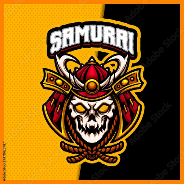 Fototapeta Samurai Oni Skull Monster mascot esport logo design illustrations vector template, Devil Ninja logo for team game streamer banner, full color cartoon style