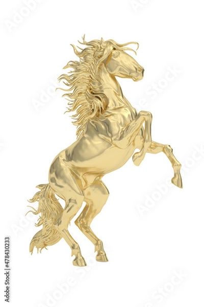 Fototapeta Gold horse isolated on white background. 3D rendering. 3D illustration.