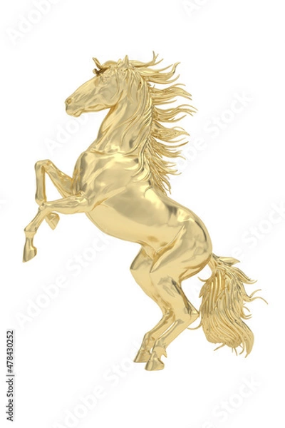 Fototapeta Gold horse isolated on white background. 3D rendering. 3D illustration.