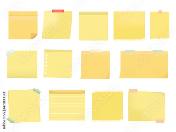 Obraz Sticky notes big set collection. Realistic yellow post it notes isolated in white background.