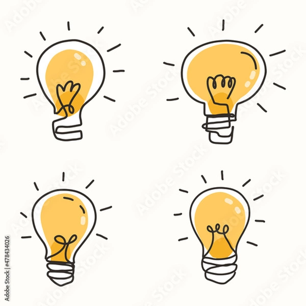 Fototapeta Light Bulb Idea lamp icon drawing vector set. Idea symbol clip art.