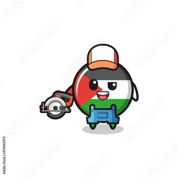 Fototapeta the woodworker palestine flag mascot holding a circular saw