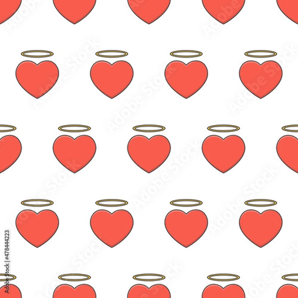 Fototapeta Angel Heart Seamless Pattern On A White Background. Red Heart Theme Vector Illustration