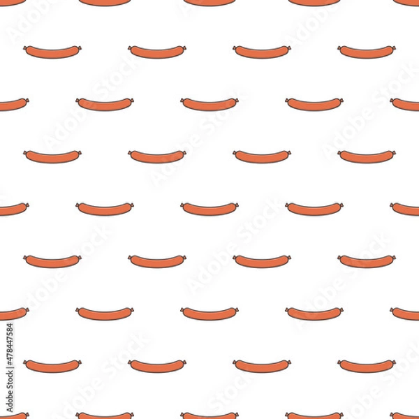 Obraz Sausage Seamless Pattern On A White Background. Sausage Theme Vector Illustration