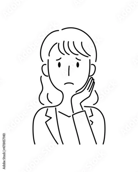 Fototapeta 手描き風・困った表情をする女性のベクターイラスト