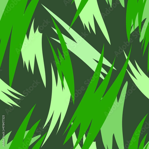 Obraz Seamless vector pattern. Green abstract brush strokes on a green background. Abstract shapes. Wrapping paper. Cover. Wallpaper. Background.