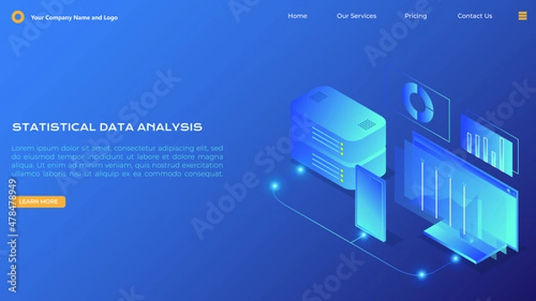 Fototapeta Statistical Data Analysis Landing Page in Isometric