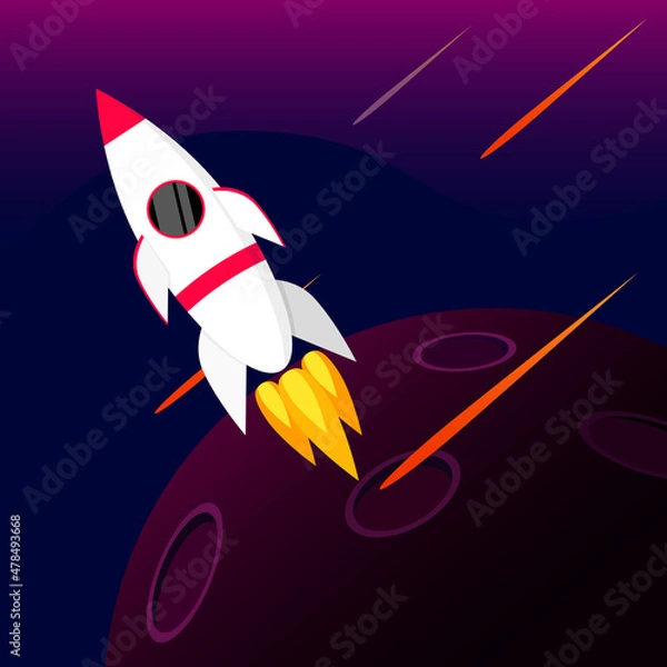 Fototapeta Rocket in space. Space's craters with comet