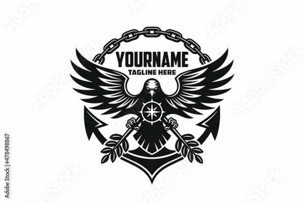Fototapeta Eagle logo emblem with anchors and chains