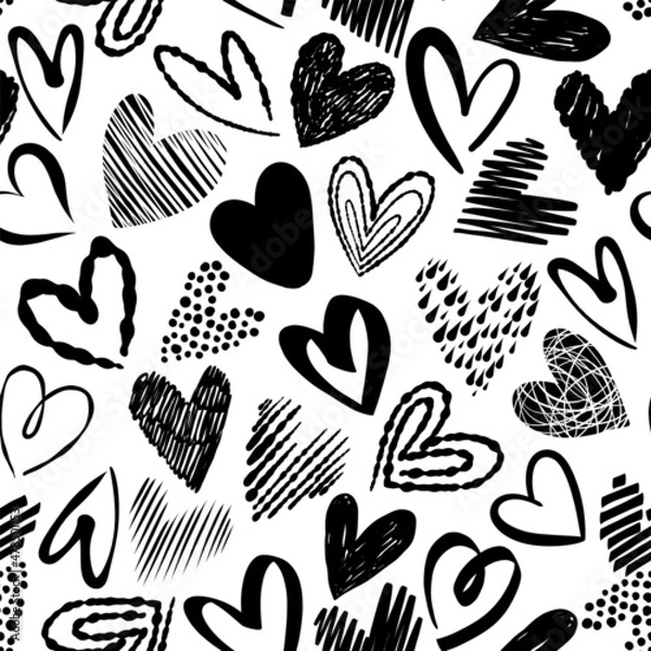 Obraz Simple black hand drawn hearts. Love seamless pattern