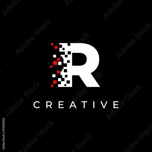 Fototapeta Letter R logo design template with with debris effect