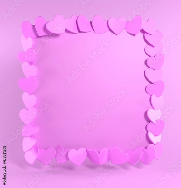 Fototapeta Frame of pink hearts 3d rendering