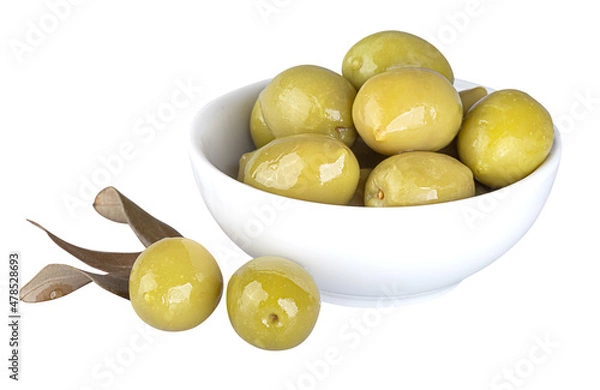 Fototapeta Large green olives isolated on a white background