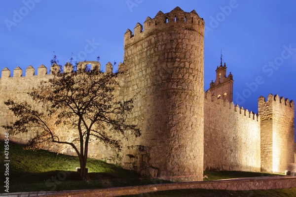 Fototapeta murallas de Ávila, por la noche. España