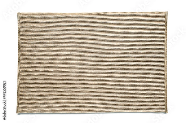 Fototapeta Top view of beige woven rectangular placemat, isolated