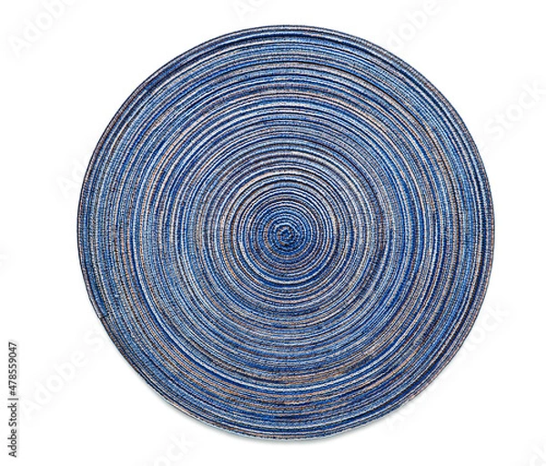 Fototapeta Top view of blue round woven placemat, isolated