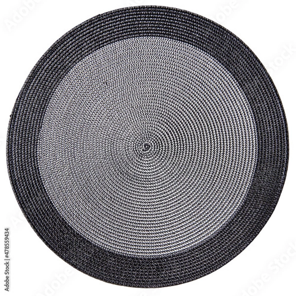 Fototapeta Top view of gray and black round woven placemat, isolated