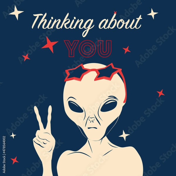 Obraz Retro poster with alien i star-glasses with peace