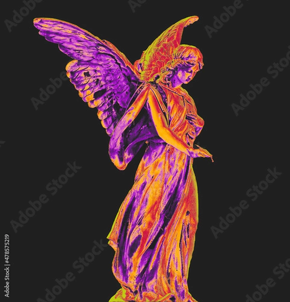 Fototapeta Creative holographic statue design element, psychedelic angel statue surreal poster, nft style futuristic contemporary art. Ideal for creative designs