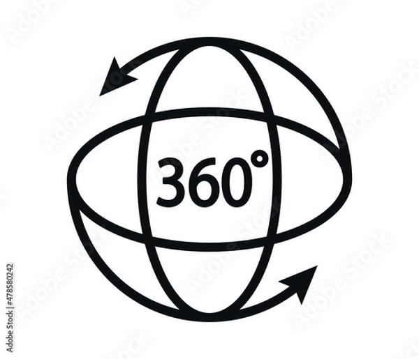 Fototapeta 360 degrees line icon. Rotation symbol isolated on white background. editable vector.