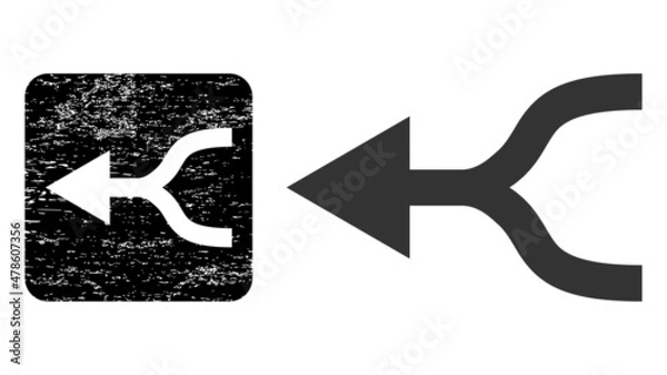 Obraz Vector combine arrow left subtracted icon. Grunge combine arrow left seal, done with icon and rounded square. Rounded square seal contain combine arrow left subtracted shape inside.