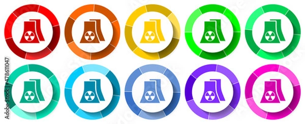 Fototapeta Nuclear power plan flat design vector illustration in 10 colors options for webdesign and mobile applications