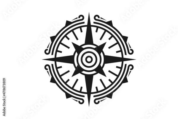 Fototapeta Compass illustration with mono line style logo design
