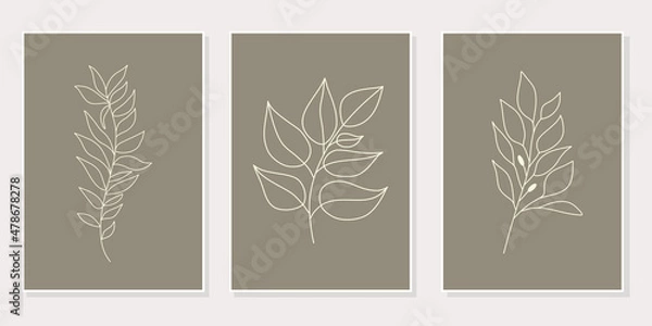 Obraz Abstract floral line art set of 3 minimalist prints. Vector design elements of nature for poster, prints, t-shirt, wall art, logo, banner, canvas prints, home decor, cover, wallpaper.