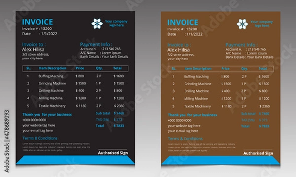 Fototapeta Corporate business INVOICE design template 2022.