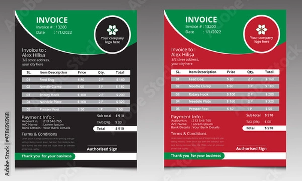 Fototapeta Corporate Business INVOICE design template 2022.