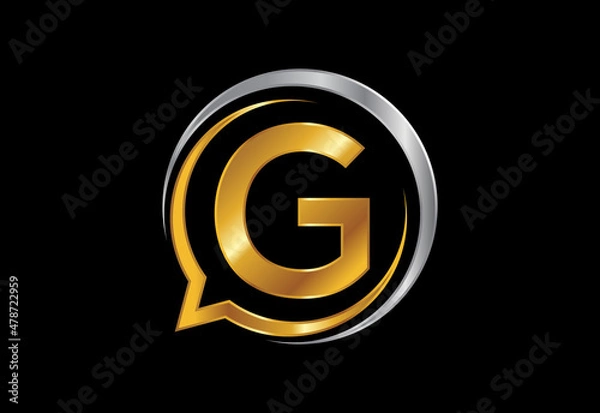 Fototapeta Initial G monogram letter alphabet with a bubble chat icon. Talking chatting logo concept