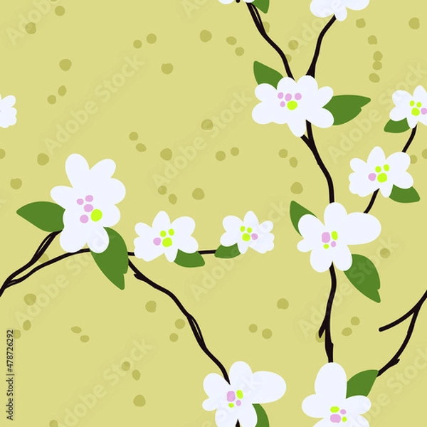 Obraz Apple blossom branch, pastel repeat pattern
