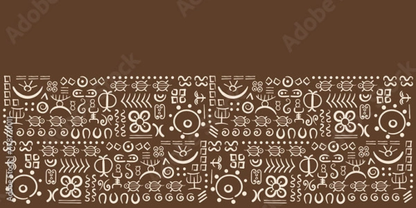 Fototapeta Primitive ethnic symbols, ritual signs. Hand drawn Horizontal border