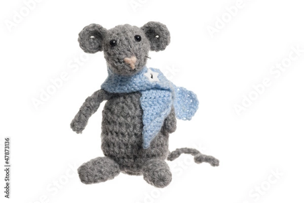 Obraz Crochet Mouse, Handmade, White Background.