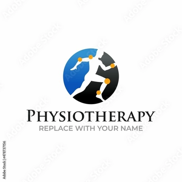 Fototapeta Physiotherapy logo with a circle icon and joint point